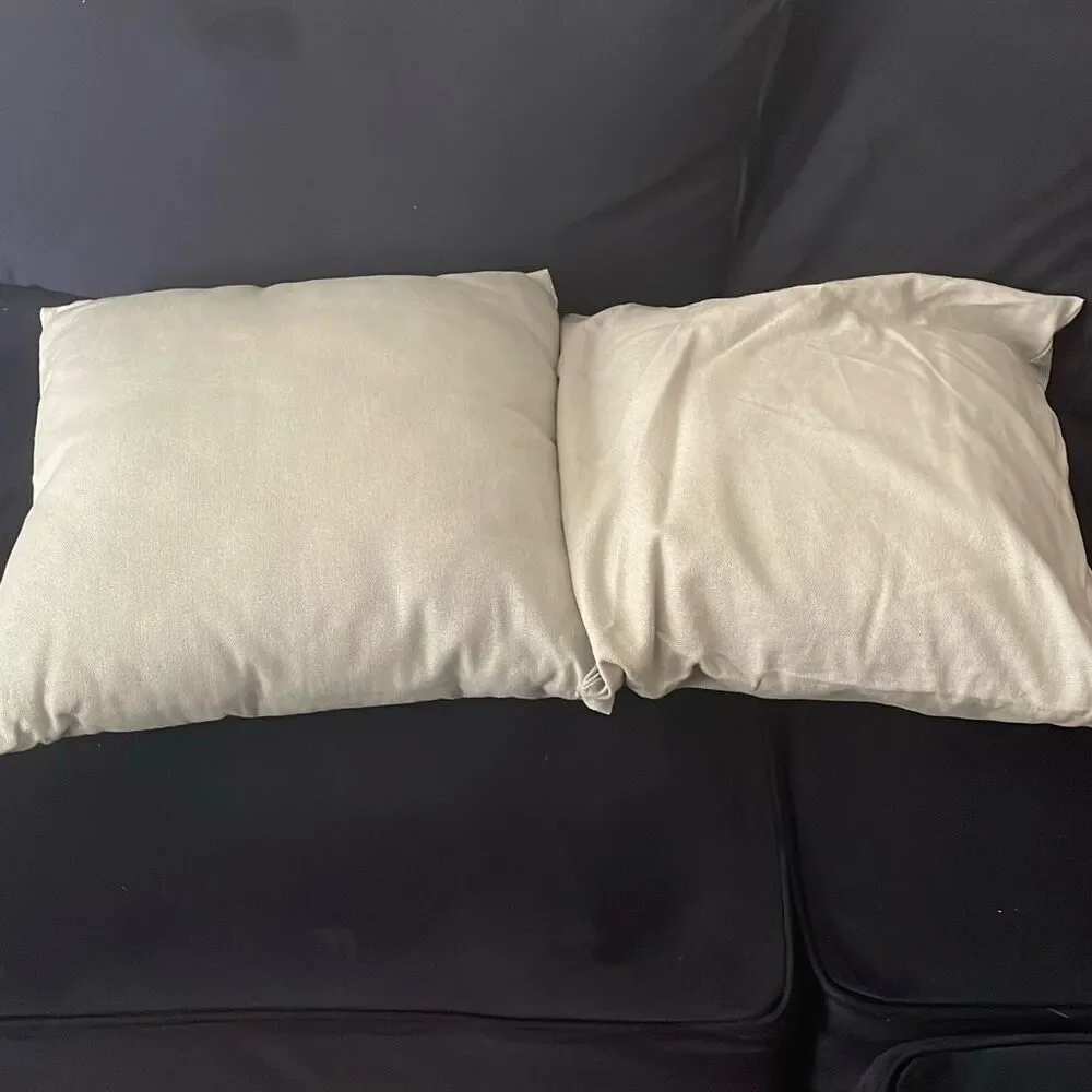 Pair of Olive green linen decorative square pillows with removable pillow cover